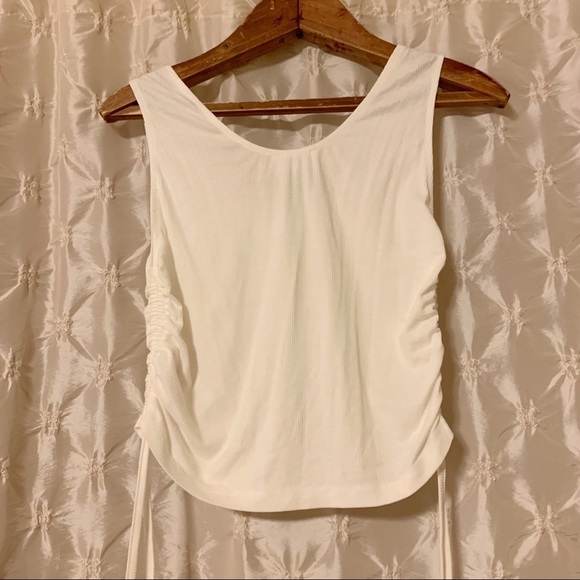 REVOLVE Superdown “Gwen” White Ribbed Crop Tank Top Side Ruching - Picture 8 of 13